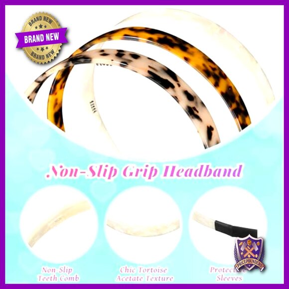Wide Acetate Headband Set with Teeth, 3-Piece Tortoise Shell Design